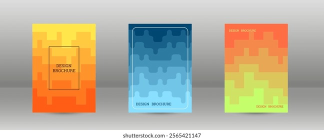 Geometric background with rectangles. Smooth color change, gradient. Set of 3 cover designs