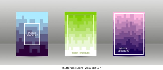 Geometric background with rectangles. Smooth color change, gradient. Set of 3 cover designs