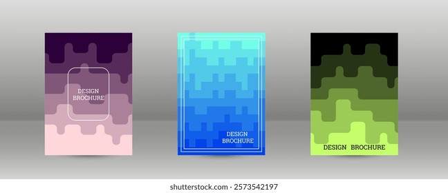 Geometric background with rectangles. Smooth color change, gradient. Set of 3 cover designs
