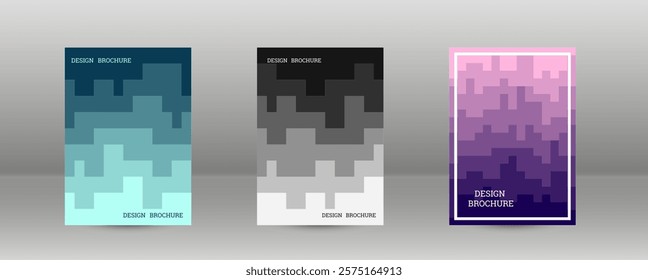 Geometric background with rectangles. Smooth color change, gradient. Set of 3 cover designs