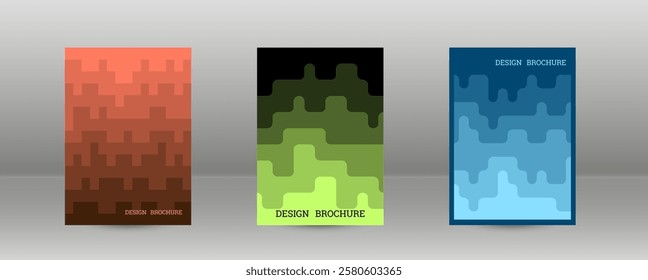 Geometric background with rectangles. Smooth color change, gradient. Set of 3 cover designs