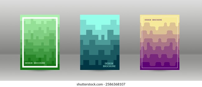 Geometric background with rectangles. Smooth color change, gradient. Set of 3 cover designs