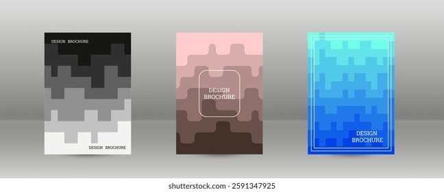 Geometric background with rectangles. Smooth color change, gradient. Set of 3 cover designs