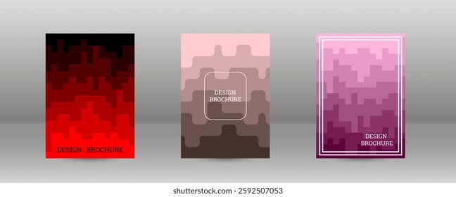 Geometric background with rectangles. Smooth color change, gradient. Set of 3 cover designs