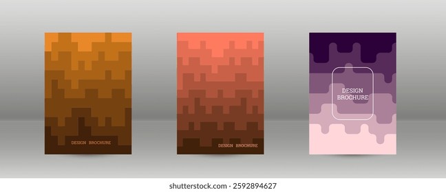 Geometric background with rectangles. Smooth color change, gradient. Set of 3 cover designs