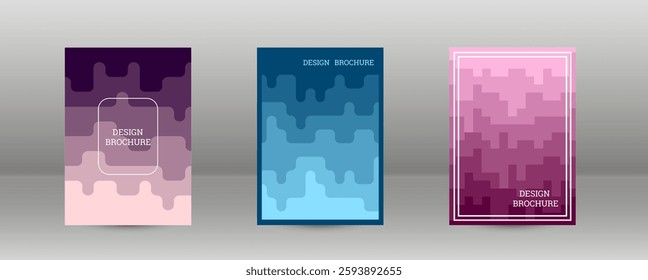 Geometric background with rectangles. Smooth color change, gradient. Set of 3 cover designs