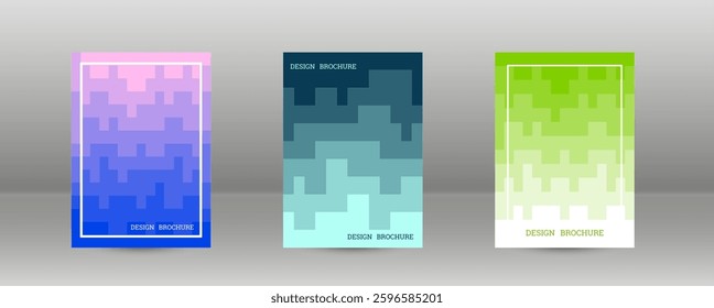 Geometric background with rectangles. Smooth color change, gradient. Set of 3 cover designs