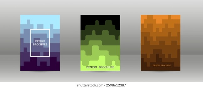 Geometric background with rectangles. Smooth color change, gradient. Set of 3 cover designs