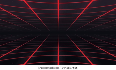 Geometric background of red abstract lines. Data stream. Movement effect. In a cage. Reference 3D retro mesh. Vector illustration