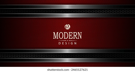 Geometric background with a red rifted frame with a frame and a metal grille.