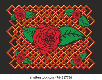 Geometric background red rose graphic design vector art