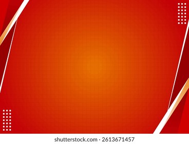 Geometric background with red, white, and yellow gradient. Squares and triangles.