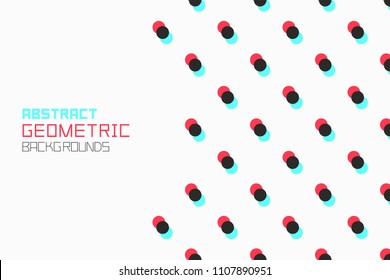 Geometric background with red-blue and black small circles. Colorful ornament. isolated on white background