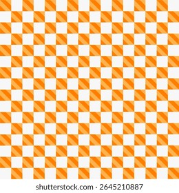 Plano de fundo geométrico com padrão quadriculado laranja retro e branco. Ideal para vintage, arte pop ou design têxtil.
