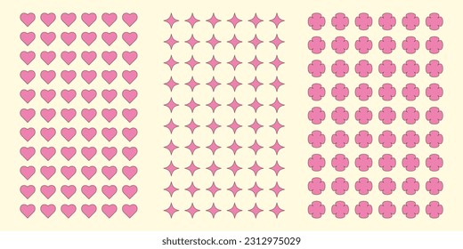 Geometric background retro style, heart, clover, quadrangular star, pink color