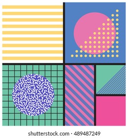Geometric background in retro style. Memphis trendy art. Abstract poster, surface, card design
