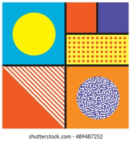 Geometric background in retro style. Memphis trendy art. Abstract poster, surface, card design