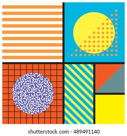 Geometric background in retro style. Memphis trendy art. Abstract poster, surface, card design