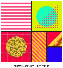Geometric background in retro style. Memphis trendy art. Abstract poster, surface, card design