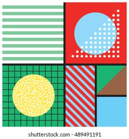 Geometric background in retro style. Memphis trendy art. Abstract poster, surface, card design