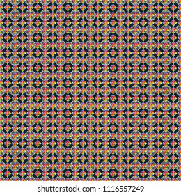 Geometric background with rhombus, dots and nodes. Colorful texture. Vector seamless pattern. Seamless geometric pattern. Abstract geometric pattern. Gray, orange and blue background.