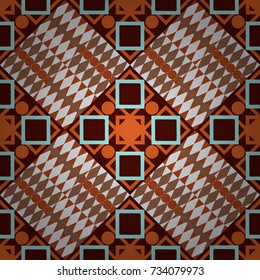 Geometric background with rhombus, dots and nodes. Gray, orange and brown background. Abstract geometric pattern. Colorful texture. Vector seamless pattern. Seamless geometric pattern.