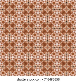 Geometric background with rhombus, dots and nodes. Seamless geometric pattern. Colorful texture. Brown, beige and orange background. Abstract geometric pattern. Vector seamless pattern.