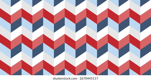 Geometric background. Seamless chevron pattern. Mosaic zigzag blue white and red color. United States. American