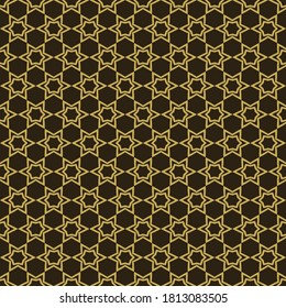 Geometric background, seamless ornate pattern. Gold on black. Wallpaper texture. Vector graphics