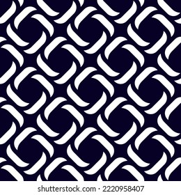 Geometric background seamless twisted circle knot pattern abstract minimalist fabric print classy monochrome ornament grid graphic style. Casual repeating ornate textile design, deep blue, white color