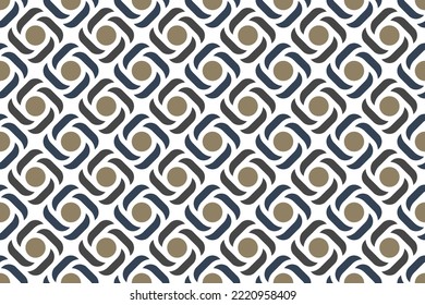 Geometric background seamless twisted circle knot pattern abstract minimalist fabric print classy colorful ornament grid graphic style. Casual repeating ornate textile design, gold, blue, white color