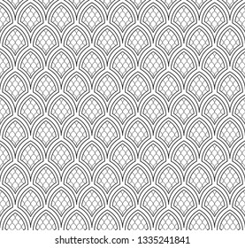 Geometric background seamless wave shapes pattern abstract minimalist fabric print. Japan style line scales motif classic ornamental graphic. Casual repeating textile tile design, black, white colors.