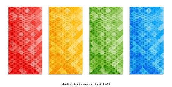 Geometric background set with halftone effect.