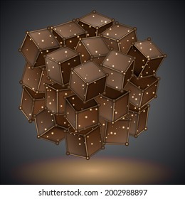 Geometric background. A set of realistic cubes. Abstract vector illustration of cubes with brown glasses on the sides and the reflection of glowing light bulbs. A sketch for creativity.