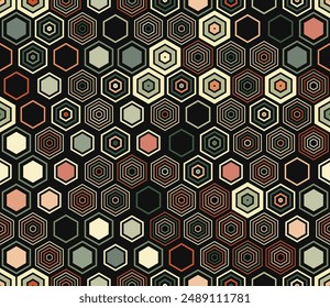 Geometric background. Geometric shapes of varied style and color. Hexagonal shapes. Tileable pattern. Seamless background. Captivating vector illustration.