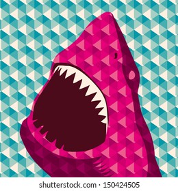 Geometric background with shark. Vector illustration.