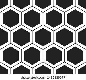 Geometric background. Simple hexagon grid with inner solid cells. Large hexagons. Seamless tileable vector illustration.