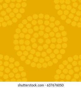 Geometric background with small flowers arranged in a circle. Beautiful simple design for printing on fabric, textiles. Seamless vector illustration. Orange color