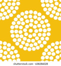Geometric background with small flowers arranged in a circle. Beautiful simple design for printing on fabric, textiles. Seamless vector illustration. Orange color