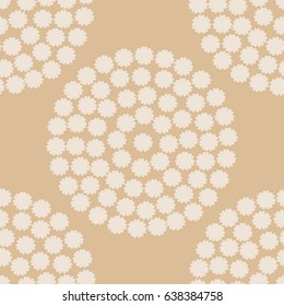 Geometric background with small flowers arranged in a circle. Beautiful simple design for printing on fabric, textiles. Seamless vector illustration. Ecru, beige color
