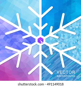 Geometric background with a snowflake. Season backdrop, mosaic. Winter and New Year template. Vector illustration