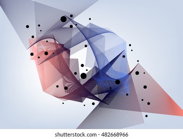 Geometric background in space. Abstract background with wavy grid.