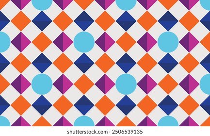 Geometric background of square mosaic grid layered combination of colorful circles. Vector pattern