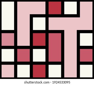 Geometric background with squares of different shades of pink and black lines. Vector