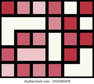 Geometric background with squares of different shades of pink and black lines. Vector