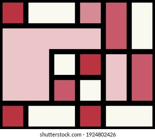 Geometric background with squares of different shades of pink and black lines. Vector