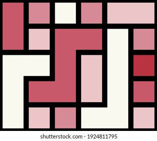 Geometric background with squares of different shades of pink and black lines. Vector