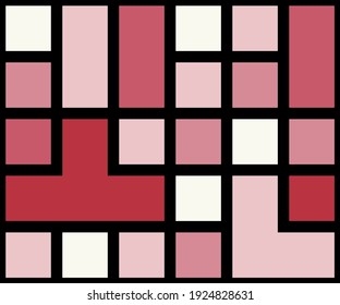 Geometric background with squares of different shades of pink and black lines. Vector
