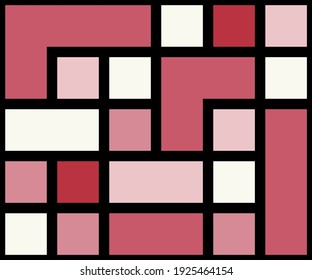 Geometric background with squares of different shades of pink and black lines. Vector