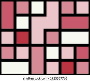 Geometric background with squares of different shades of pink and black lines. Vector